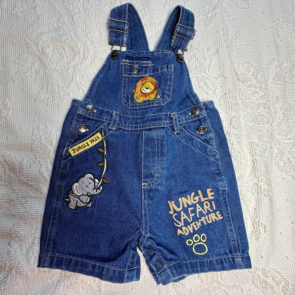 Children's Place Baby Unisex Denim Shortalls Lion 18 Moโ Overalls K